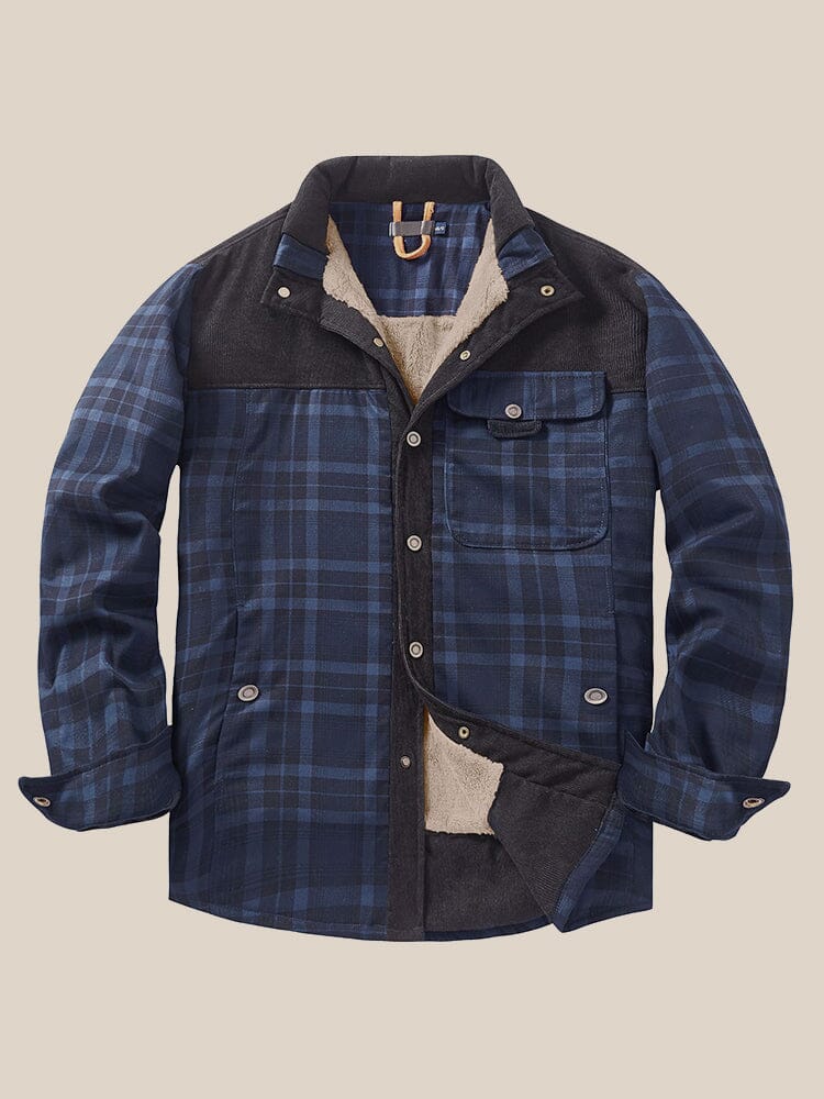 Casual Fleece Lined Plaid Jacket Jackets coofandystore Dark Blue S 