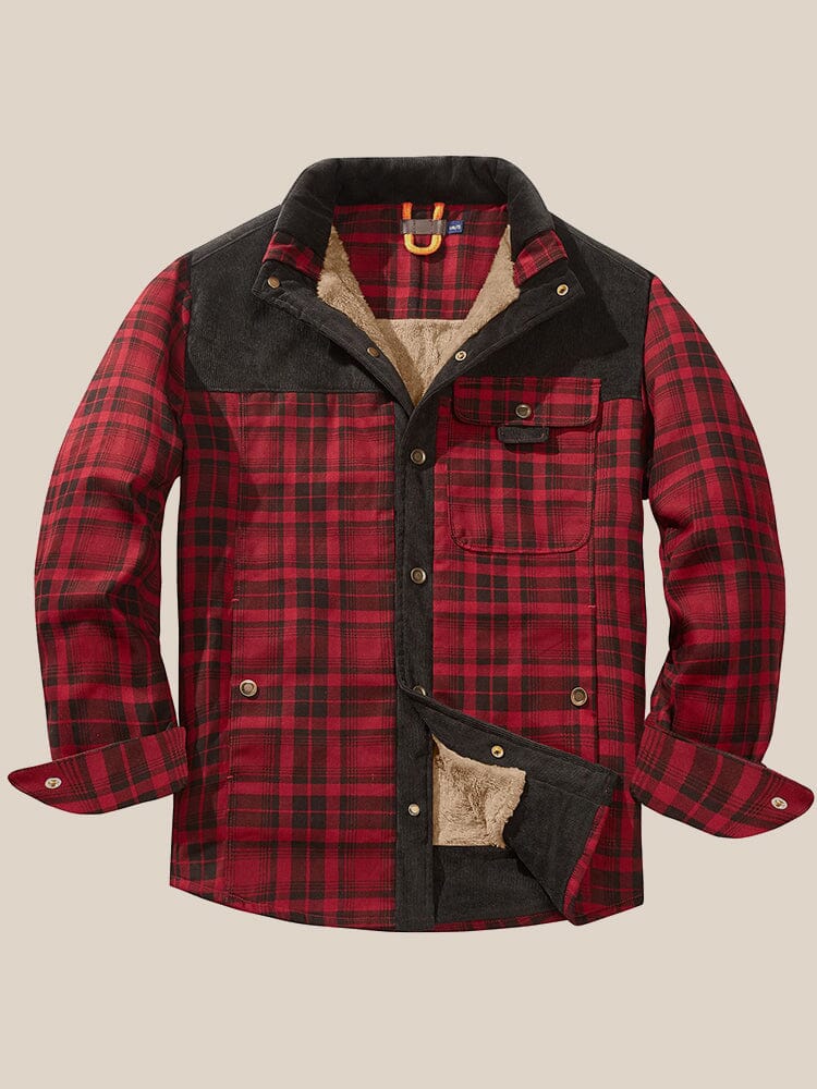 Casual Fleece Lined Plaid Jacket Jackets coofandystore Red S 