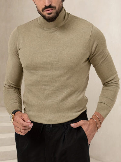 Stretchy Turtleneck Knit Basic Top Sweater coofandystore Khaki XS 