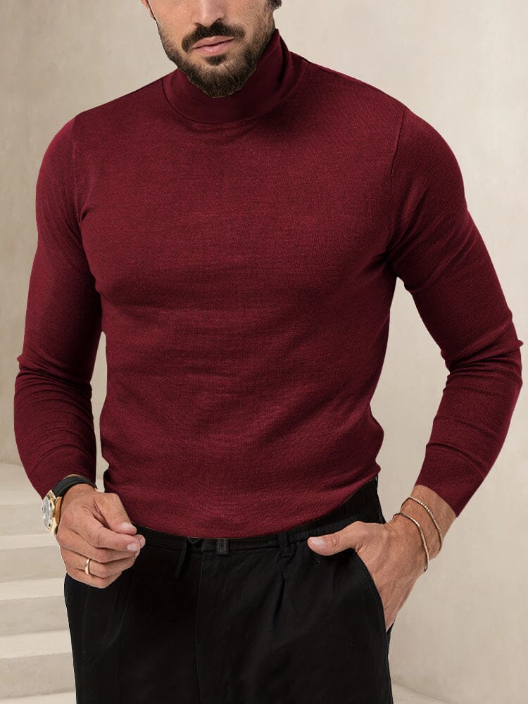 Stretchy Turtleneck Knit Basic Top Sweater coofandystore Wine Red XS 