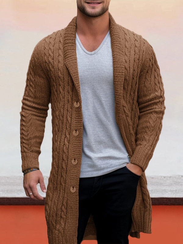 Casual Mid-Length Cable Knit Cardigan Cardigans coofandy Brown M 