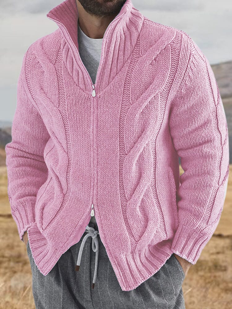 Casual Turtleneck Zip-Up Sweater Sweater coofandy Pink M 