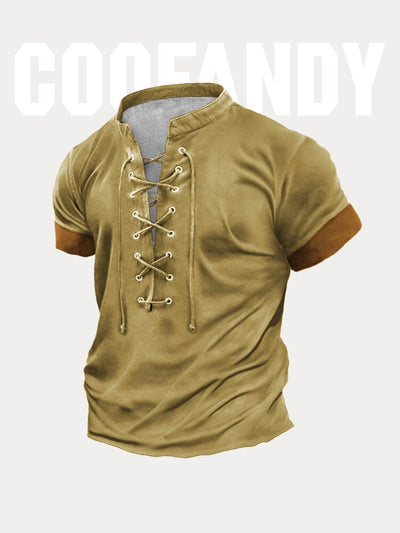 Vintage Splicing Texture Printed T-shirt T-Shirt coofandy Khaki S 