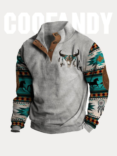 Retro Ethnic Style Printed Sweatshirt Hoodies coofandy Grey S 