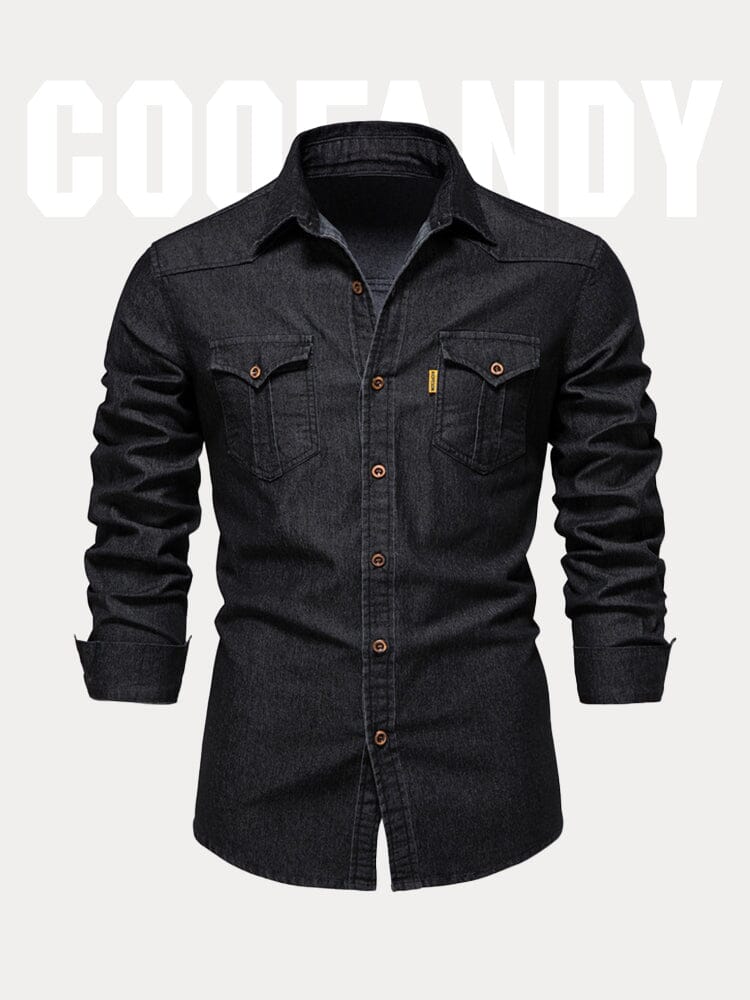 Vintage 100% Cotton Distressed Denim Shirt Shirts coofandystore Black S 