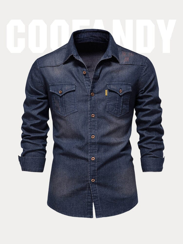 Vintage 100% Cotton Distressed Denim Shirt Shirts coofandystore Nave Blue S 