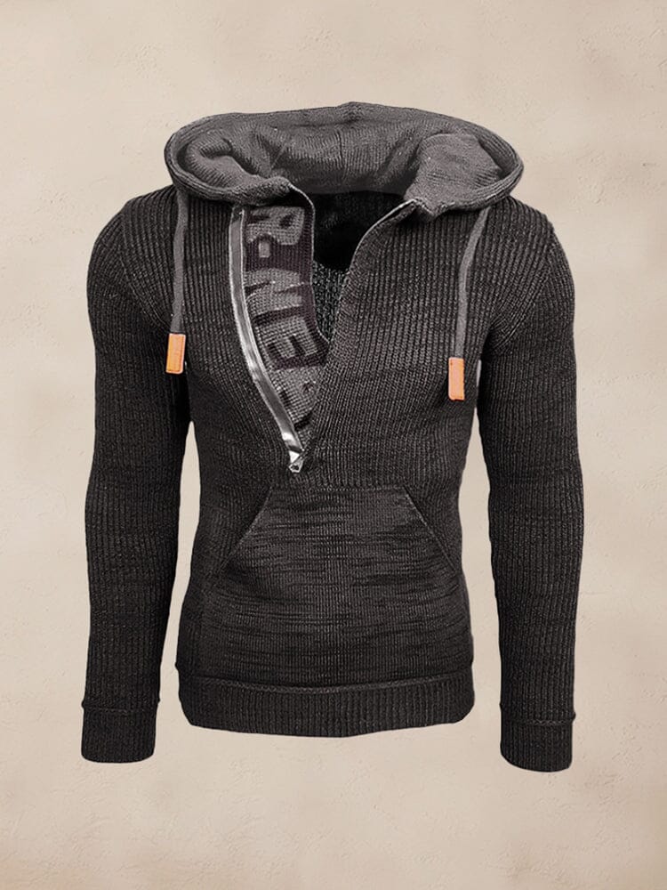Stylish Splicing Knit Pullover Hoodie Sweater coofandy Black S 