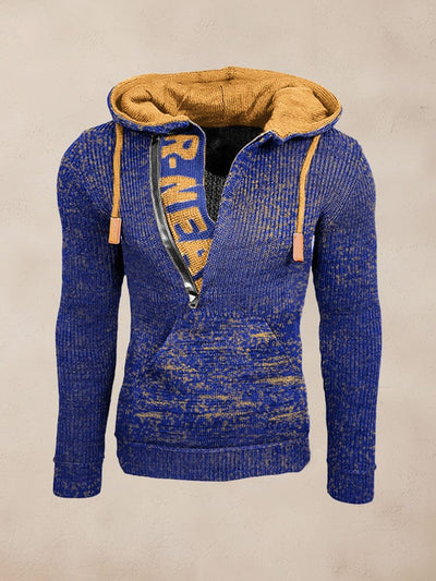 Stylish Splicing Knit Pullover Hoodie Sweater coofandy Blue S 