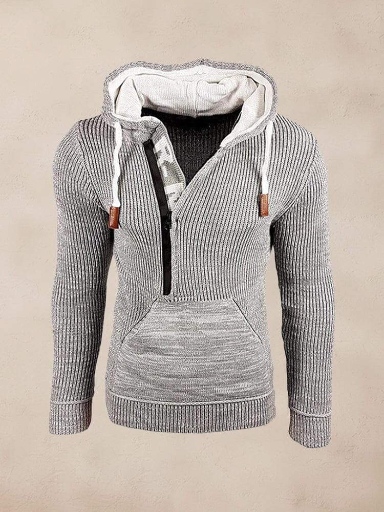 Stylish Splicing Knit Pullover Hoodie Sweater coofandy Light Grey S 
