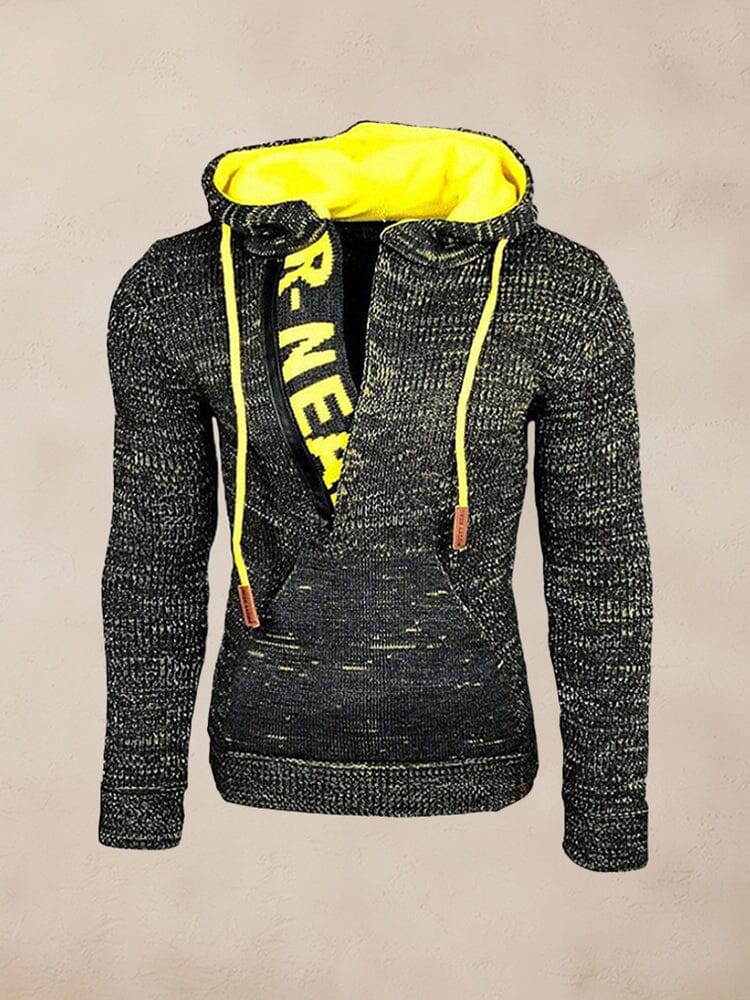 Stylish Splicing Knit Pullover Hoodie Sweater coofandy Black/Yellow S 