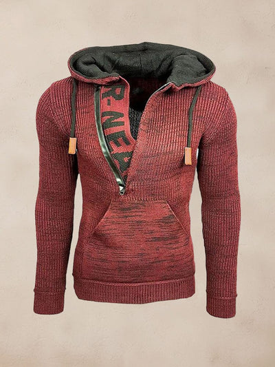 Stylish Splicing Knit Pullover Hoodie Sweater coofandy Red S 