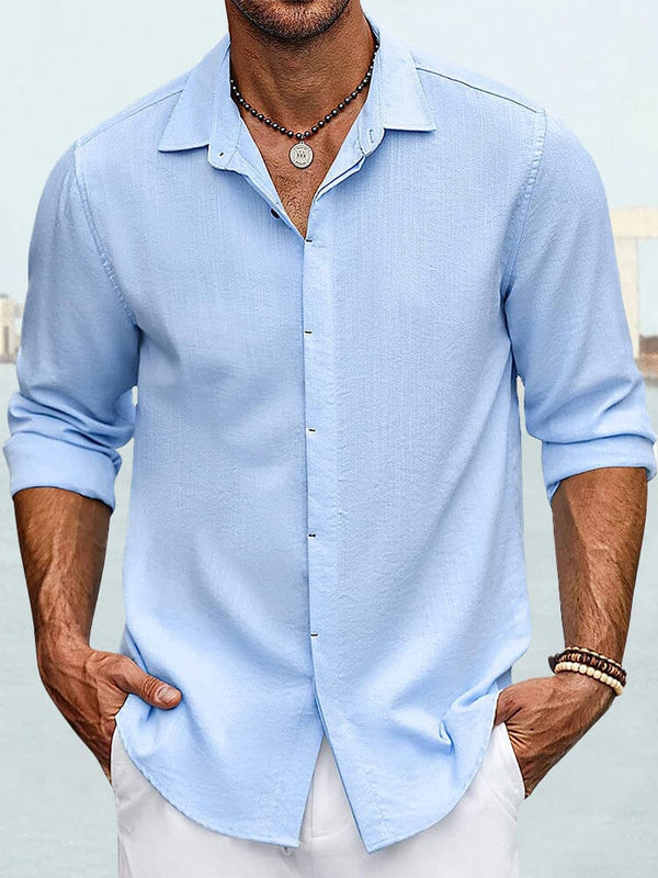 Classic Fit Simple Cotton Linen Shirt Shirts coofandy Clear Blue M 