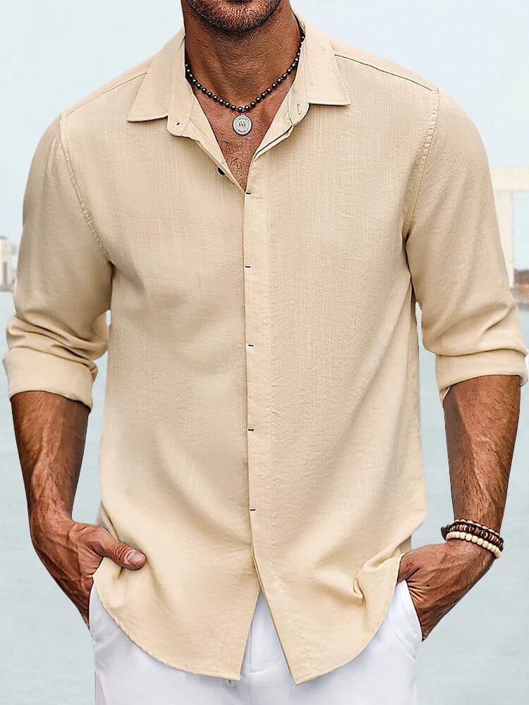 Classic Fit Simple Cotton Linen Shirt Shirts coofandy Light Khaki M 