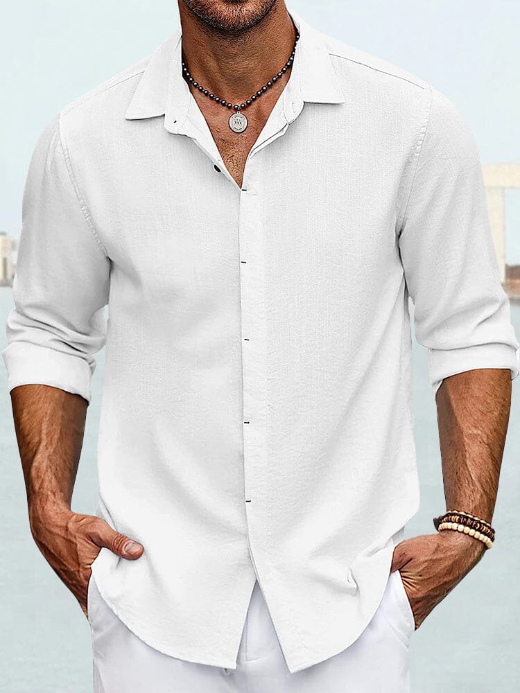 Classic Fit Simple Cotton Linen Shirt Shirts coofandy White M 