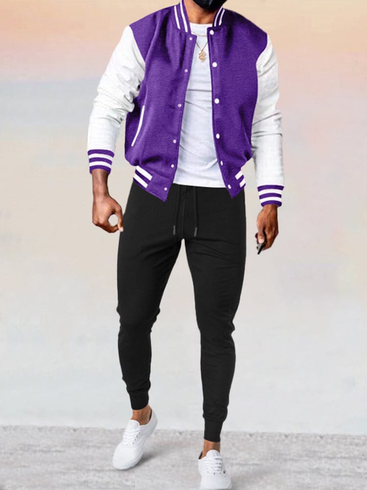 Classic Baseball Tracksuits Set Sets coofandy Purple S 