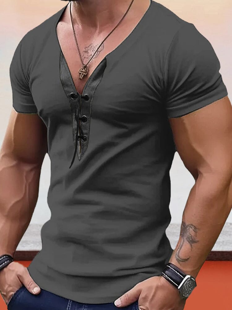 Casual V-neck Color Matching T-shirt T-Shirt coofandy Grey S 