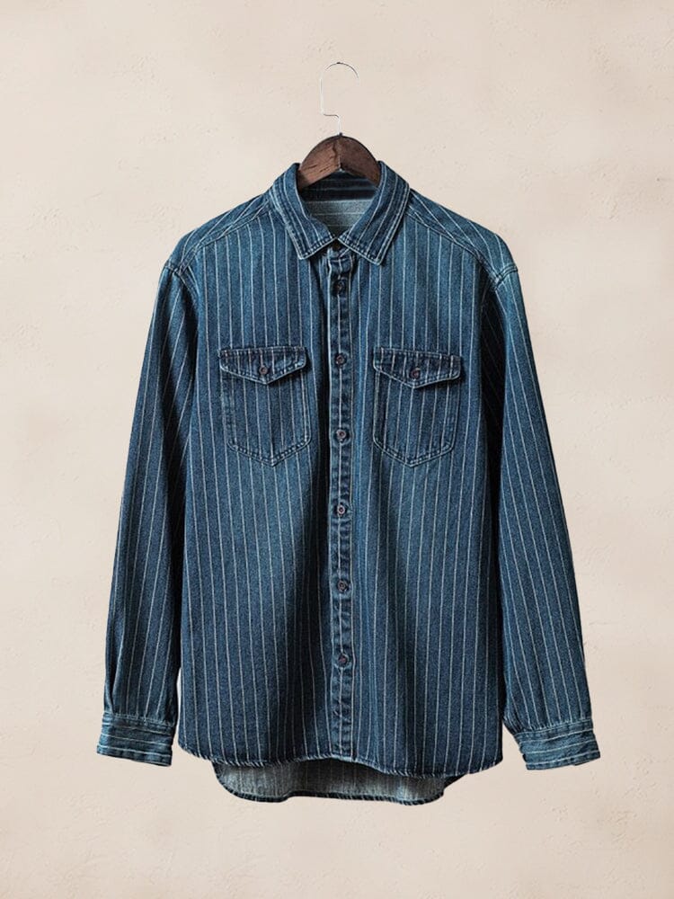 Vintage Cotton Stripe Denim Shirt Shirts coofandy 