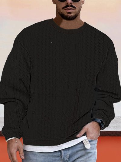 Textural Loose Fit Sweatshirt Hoodies coofandy Black S 