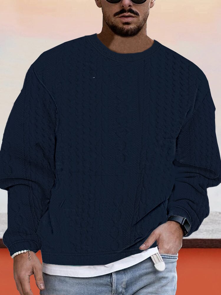 Textural Loose Fit Sweatshirt Hoodies coofandy Navy Blue S 