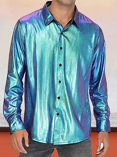 Casual Luxury Shiny Shirt Shirts coofandy Blue M 