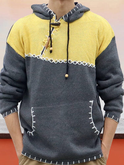 Stylish Color Block Knitted Hoodie Sweater coofandy Yellow M 