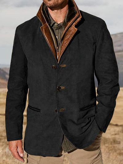 Vintage Suede Suit Jacket Jackets coofandy Black S 