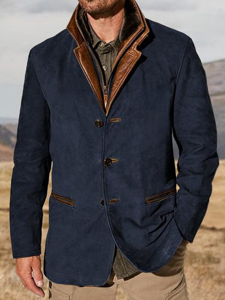 Vintage Suede Suit Jacket Jackets coofandy Navy Blue S 
