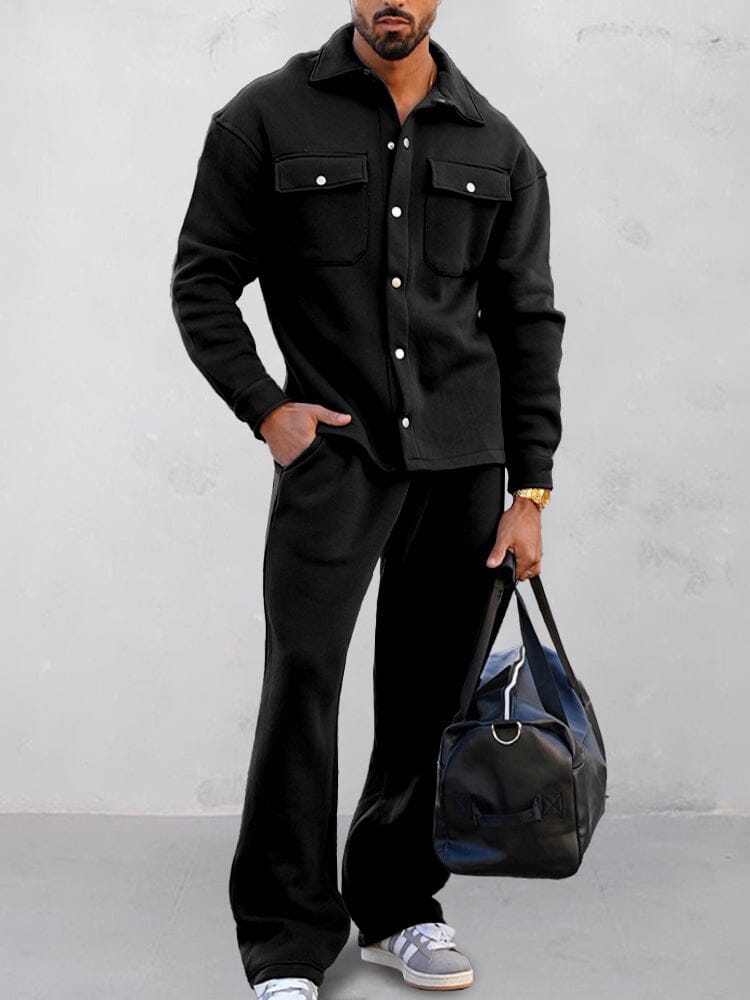 Casual Comfy 2-Piece Jacket Set Sets coofandy Black S 