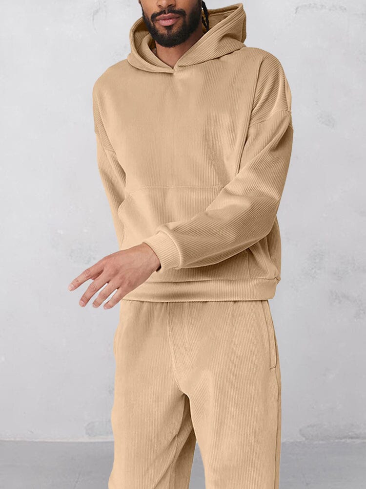 Casual Corduroy 2-Piece Hoodie Set Sets coofandy 