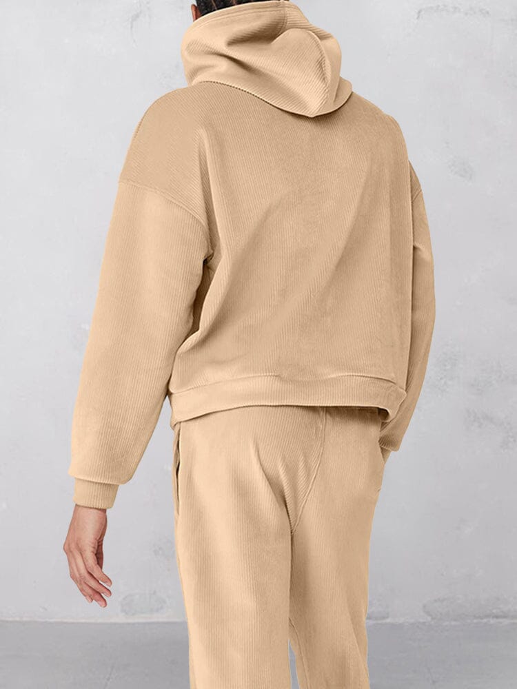 Casual Corduroy 2-Piece Hoodie Set Sets coofandy 