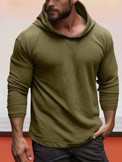 Lightweigt 100% Cotton Hooded Top T-Shirt coofandy Army Green S 