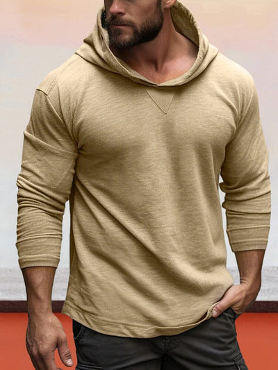 Lightweigt 100% Cotton Hooded Top T-Shirt coofandy Khaki S 