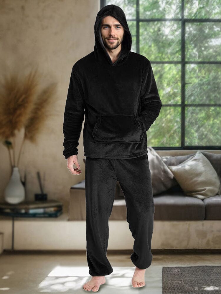 Cozy Thermal Fleece Hooded Set Sets coofandy Black S 
