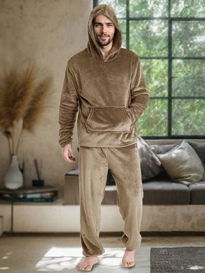 Cozy Thermal Fleece Hooded Set Sets coofandy Khaki S 