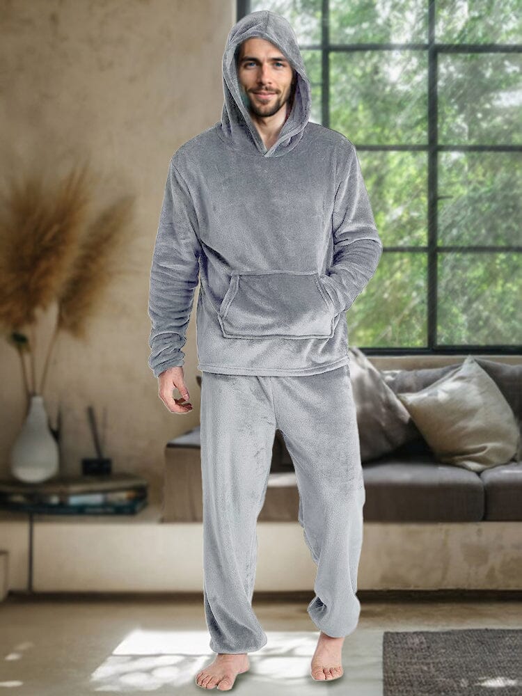 Cozy Thermal Fleece Hooded Set Sets coofandy Light Grey S 