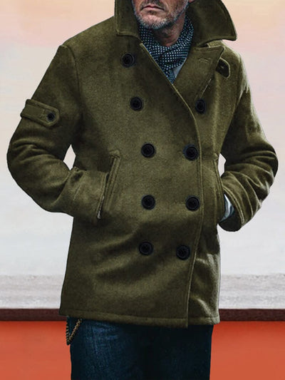 Classic Double-Breasted Tweed Coat Coat coofandy Army Green M 