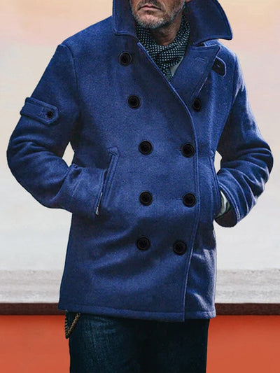Classic Double-Breasted Tweed Coat Coat coofandy Blue M 