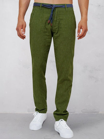 Leisure Stripe 100% Cotton Pants Pants coofandystore Army Green S 