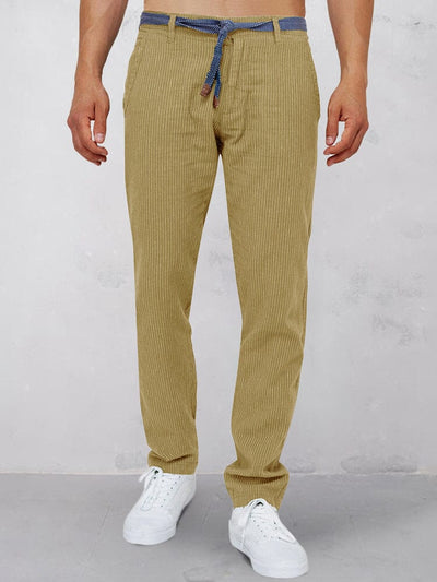 Leisure Stripe 100% Cotton Pants Pants coofandystore Khaki S 