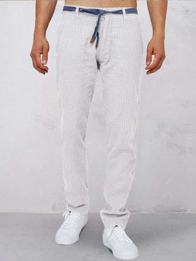 Leisure Stripe 100% Cotton Pants Pants coofandystore White S 