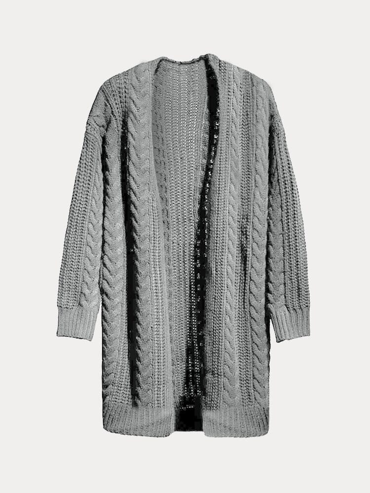 Chunky Cable Knit Longline Cardigan Cardigans coofandy 