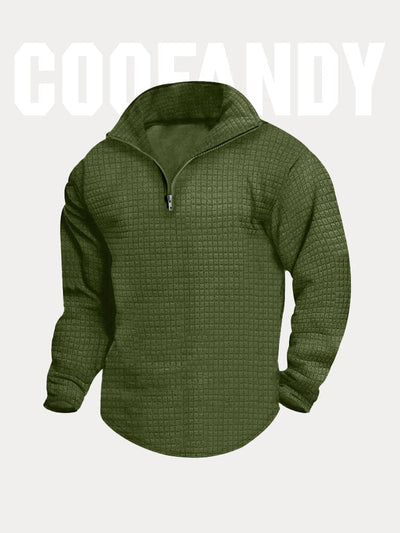 Textural Plaid Quarter Zip Sweatshirt Sweatshirts coofandystore Army Green S 