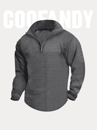 Textural Plaid Quarter Zip Sweatshirt Sweatshirts coofandystore Dark Grey S 