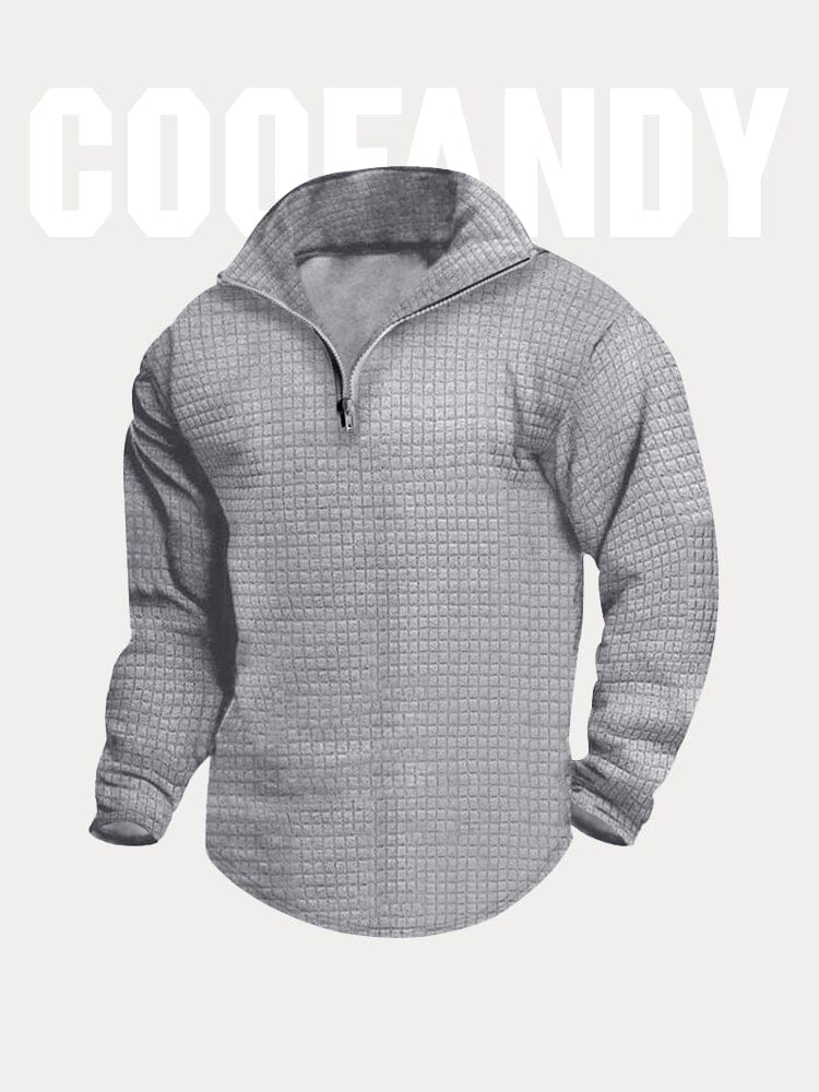 Textural Plaid Quarter Zip Sweatshirt Sweatshirts coofandystore Light Grey S 