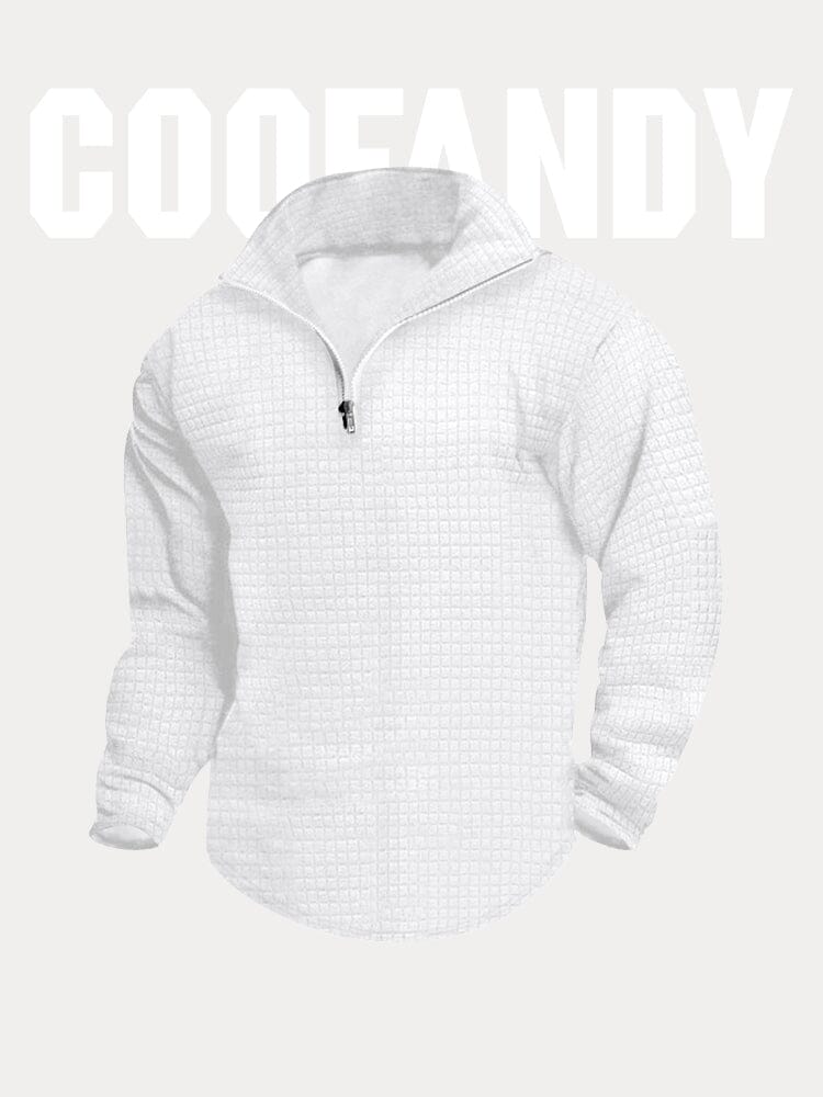 Textural Plaid Quarter Zip Sweatshirt Sweatshirts coofandystore White S 