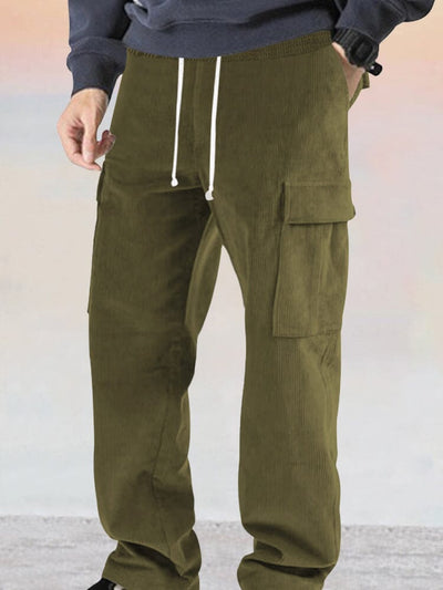 Leisure Straight-Leg Corduroy Pants Pants coofandystore Army Green M 