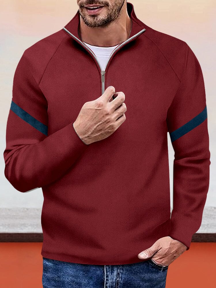 Casual Color Block Suede Sweatshirt Hoodies coofandy Dark Red S 