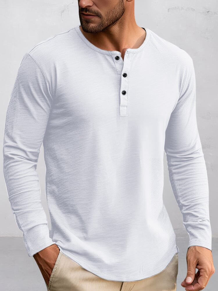 Simple 100% Cotton Henley Shirt T-Shirt coofandy White S 