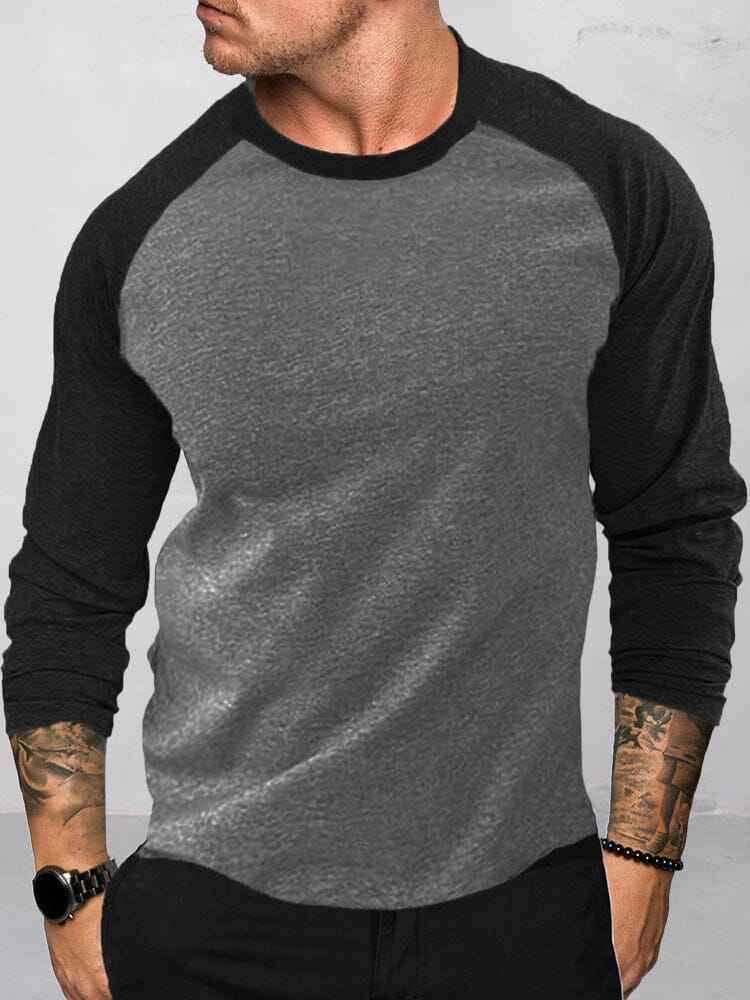 Color Block Crew Neck T-Shirt T-Shirt coofandy Dark Grey S 