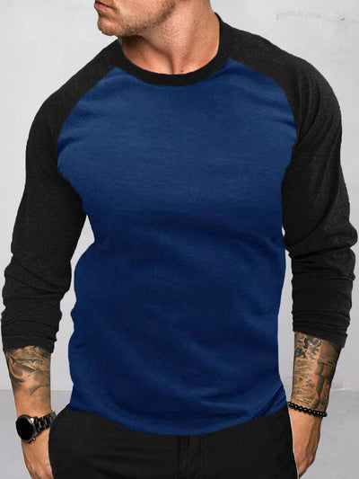 Color Block Crew Neck T-Shirt T-Shirt coofandy Navy Blue S 